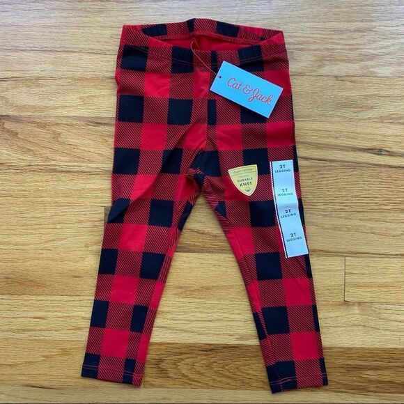 Cat & Jack Girls Red Buffalo Checker Leggings - Picture 2 of 6